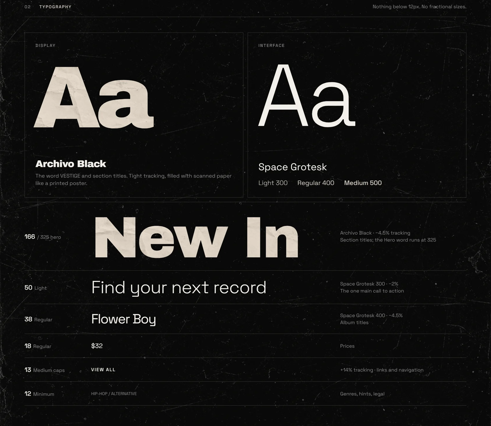 Typography: Archivo Black for display, Space Grotesk for interface